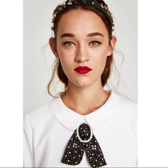 Zara Tops - Zara Jeweled Bow Shirt